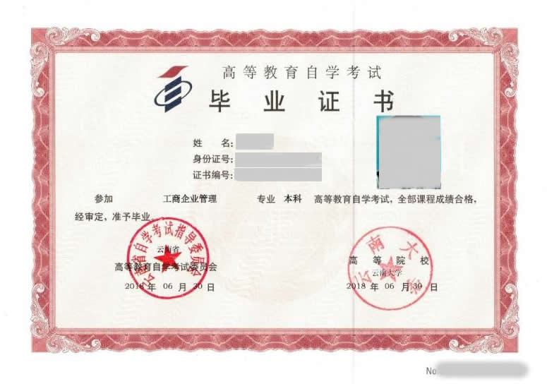 專本套讀本科畢業(yè)證樣本（自考本科）